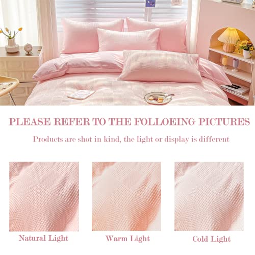 Beyeutao Pink Waffle Duvet Cover Ultra Soft Washable Microfiber Duvet Cover Queen Comforter Textured 3 Piece Bedding Set With Duvet Cover Pillowcases Zipper Closure Corner Ties Set For All Seasons. #TOP4