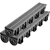 VEVOR Trench Drain System, Channel Drain with Plastic Grate, 5.9x5.1-Inch HDPE Drainage Trench,...