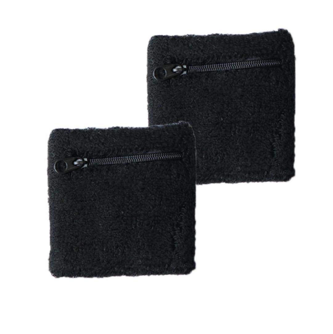Lankater Black 2Pcs Zipper Wrist Pouch, Sports Gym Basketball Wristbands Running Sweatbands Wrist Wrap Wallet For Keys, Id, Cards, Cash