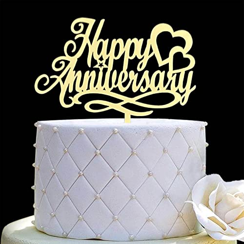 Happy Anniversary Cake Topper, Wedding Anniversary, Company Anniversary, Birthday Party Decorations,Mirror Gold Acrylic #TOP10