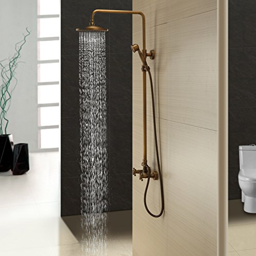 Two Handles Wall Mount Shower Faucet With 8 Inch Showerhead And Side Bar Handheld Shower Head With Shower Holder Shower Arm Chrome Unique Designer Vanity Antique Brass Rain Shower #TOP1
