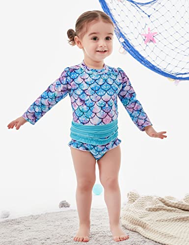 Bfustyle Baby Infant Girls Long Sleeve One Piece Quick Dry Swimwear With Zipper Purple Aqua Mauve Teal Plum Mint Mermaid Fish Scale Lilac Fish Scale Lavender Jasper 6-12 Months Swimsuit #TOP1