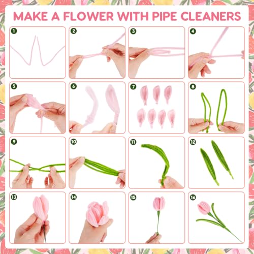 Pipe Cleaners Flower Kit, 600 PCS Pipe Cleaners Craft Bulk for Crafting, Thick Pipe Cleaners Colored, Fuzzy Pipe Cleaners Complete Accessories, Kids Use Flower Making Kit Make Bouquets and Crafts by Anyeve - Used condition - Image 4