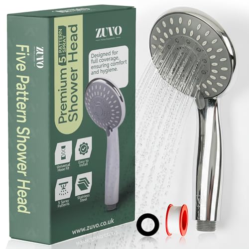 Zuvo Adjustable High Pressure Shower Head – Universal Handheld Showerhead with 5 Spray Modes – Powerful Chrome Replacement for Low Water Pressure – Durable ABS Body with Anti-Clog Nozzles