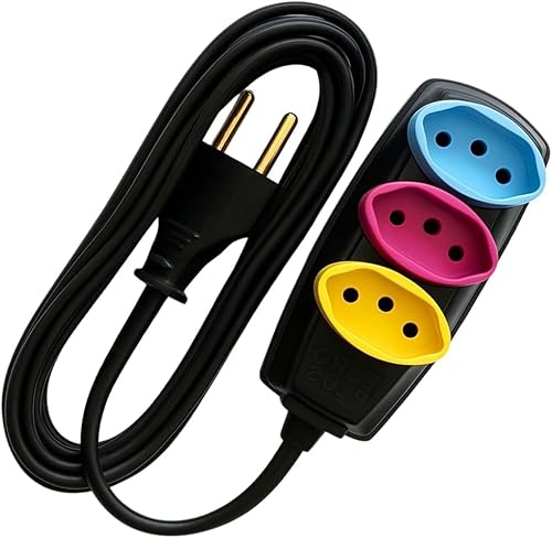Extensao Eletrica Residencial Tripolar 5mt 3 Entradas Colorida- Extensão Tomada Filtro Linha 10A (5 Metros) 127V/220V Padrão NBR