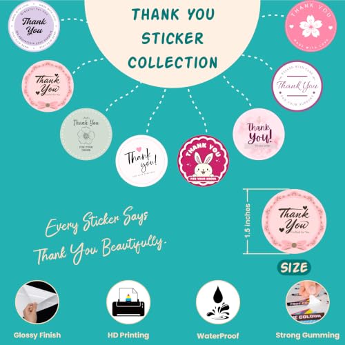 Image of Trifirt Multiple Thank You Stickers for Packaging | 1.5 Inch Vinyl Self Adhesive Labels | Easy Peel & Stick for Small Business, Gift Wrapping, Envelopes, Boxes, Mailers, Handmade Products & Favors