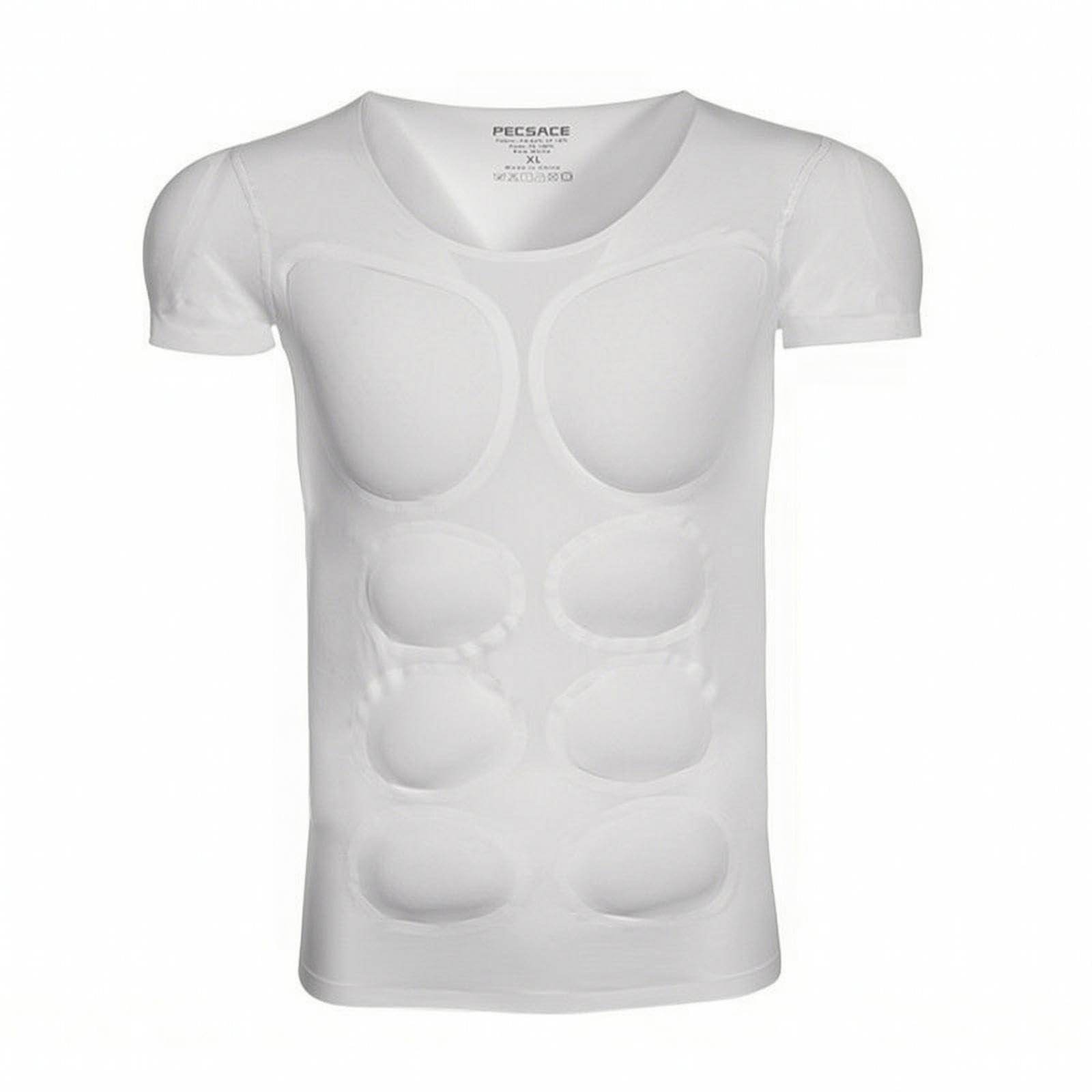 Padded Undershirt with Muscle Chest Invisible Fake Muscle Shirt Seamless Shaping Shirt for Men, Cosplayers, Under Clothes, Cosplay M White Halfsleeve Abs-image-47