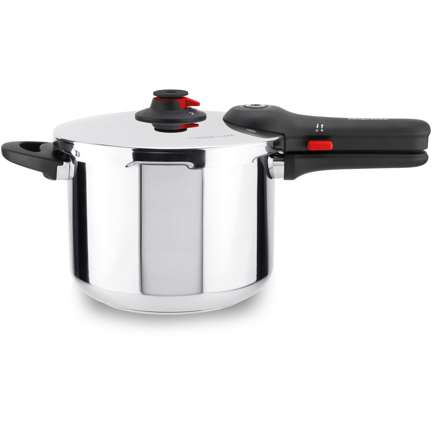 Magefesa EasyClick - Olla Express Rápida de 6 Litros, Acero Inoxidable 18/10, Apertura Fácil, Todo Tipo de Cocinas, Inducción, 2 Modos de Presión
