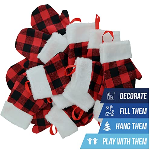 Iconikal Mini Christmas Mitten Stocking, Red Buffalo Plaid, 24-Pack #TOP1