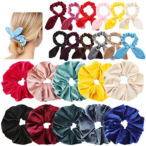 Makone Valentine Gift Velvet Hair Scrunchies with Bunny Ear for Women Large Velvet Hair Elastic Band Hair Ties Ponytail Holder Girls Hair Accessories
