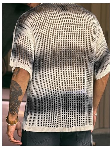 Verdusa Men's Hollow Out Colorblock Lightweight Sweaters Button Down Collared Knit Tops2