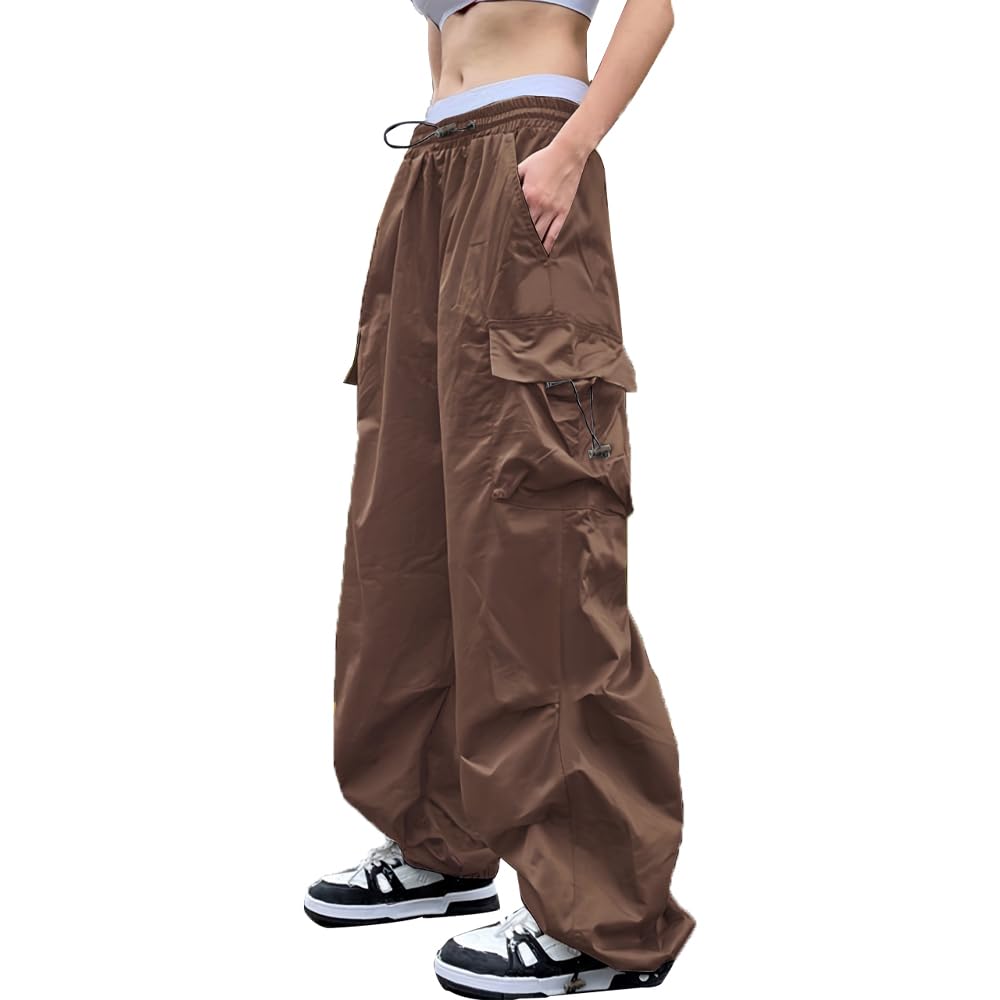 FENGQIYUNHAI Cargo Pants Women Baggy Parachute Pants Woman Mutil Pockets Loose Fit Y2K Casual Pants for Women