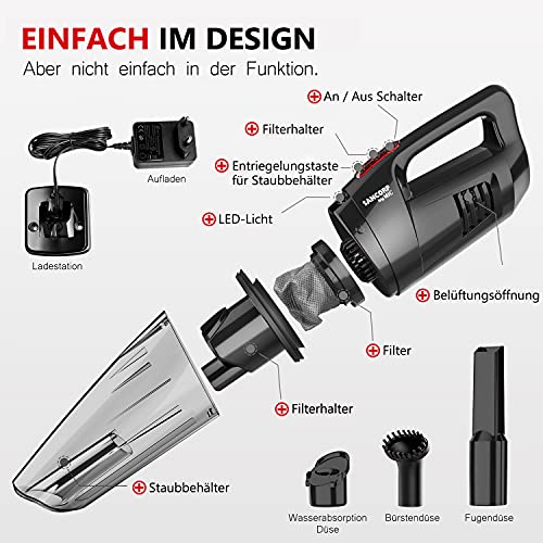 MIC Handstaubsauger 8000PA, Akku Handstaubsauger, Autostaubsauger mit LED-Licht, Wandhalterung, bis zu 30 Min, Nass… - Image 6