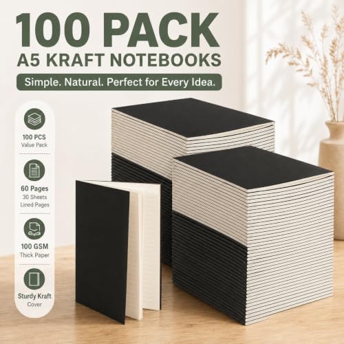 Image of Mimorou 100 Pcs A5 Journals Notebooks Bulk,Black,Lined