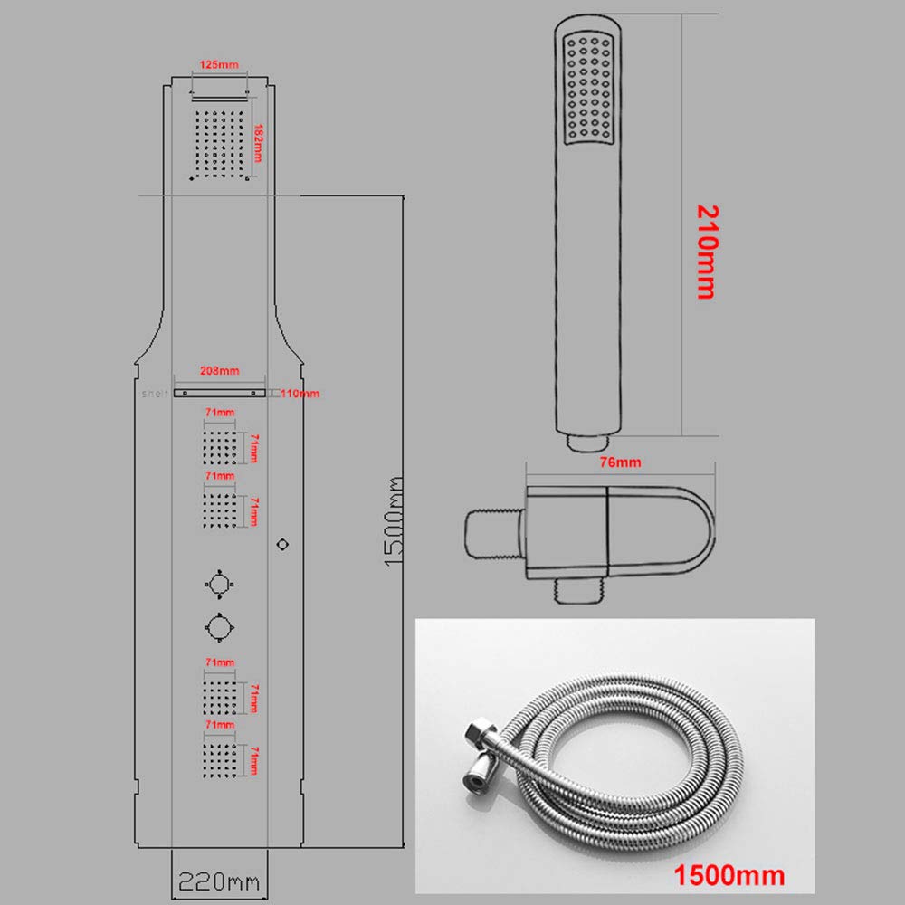 Colonna Doccia Idromassaggio in Acciaio Inox Finitura Satinata 4 funzioni IDROMASSAGGIO - DOCCETTA SOFFIONE - Cascata