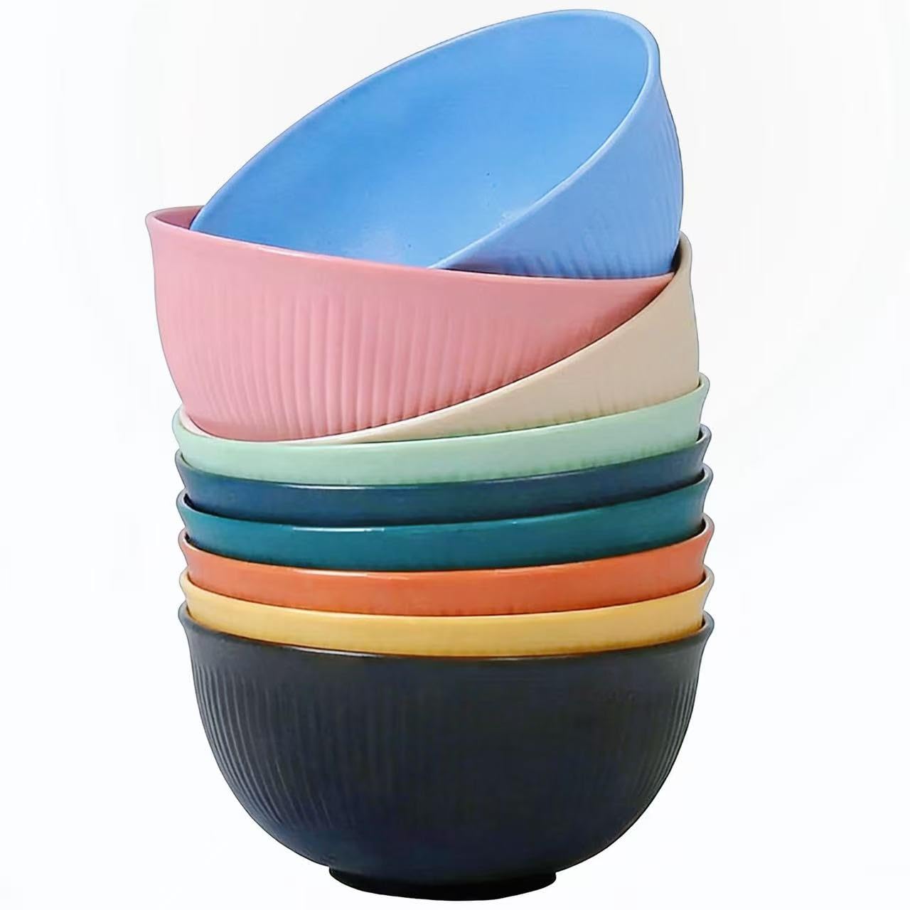 Unbreakable Plastic Bowls, Set of 9 Colourful Reusable Cereal Bowls for Adults & Kids, Dishwasher & Microwave Safe, Ideal for Kitchen, Camping & Parties