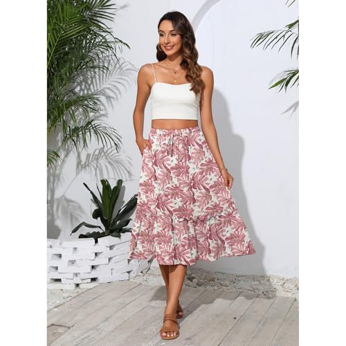Image of Witsmile Summer Skirts for Women 2025 High Waisted Skirts for Women Vacation Wardrobe Essential(FP Pink Leaf,S)