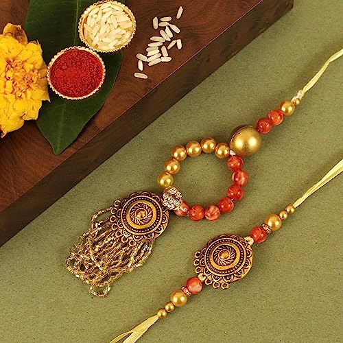 Image of TIED RIBBONS Rakhi for Brother and Bhabhi - Designer Bangle Rakhi's Set of 2 with Greeting Card and Roli Chawal Tikka Combo - Bracelet Lumba Rakhi for Bhaiya Bhabhi - for Rakshabandhan Couple