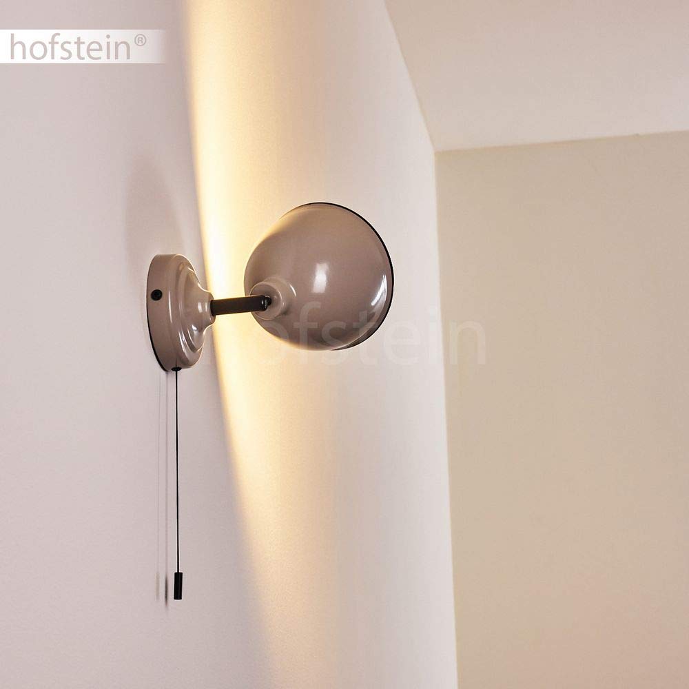Lampada da parete Catharine, lampada da orientabile in metallo in grigio/bianco/nero, 1 luce, E14, spot da parete in design retrò, con cavo a strappo per accensione/spegnimento, senza lampadina/e