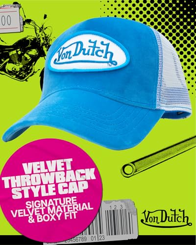 Image of Von Dutch Unisex Trucker Hat - Velvet Curved Bill Mesh Back Retro Classic Adjustable Snapback Baseball Cap for Men and Women