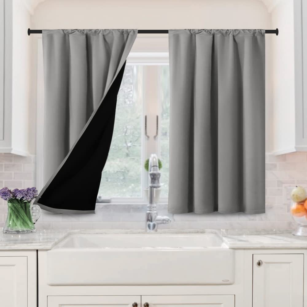 H.VERSAILTEX 100% Blackout Curtains for Bedroom Short Curtains Half Window Curtains for Kitchen, Privacy Energy Saving Curtain Tiers for Bathroom