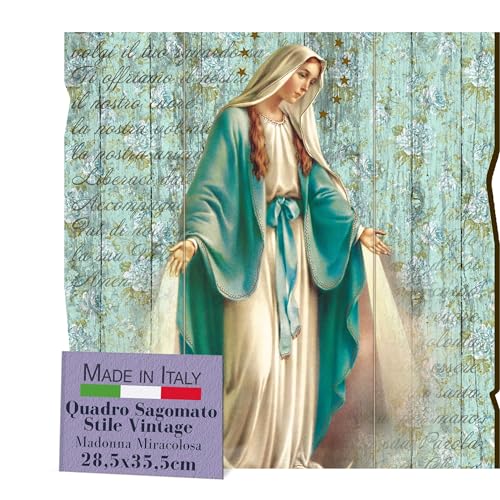 FRATELLI BONELLA - Quadro Madonna Miracolosa Sagomato Vintage - Quadro Legno di Pioppo Spessore 8mm - Quadro Madonna Camera Da Letto 28.5 x 35.5 cm - 100% Made in Italy