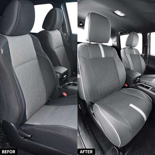 Image of Front Seat Covers Custom Fit for Toyota Tacoma 3rd Gen(2016 2017 2018 2019 2020 2021 2022 2023) Double & Crew Cab SR, SR5, Limited,TRD Sport, TRD Pro,TRD Off-Road,Trail Special Edition,Grey White