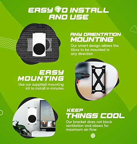 Q-View Xbox Series S Wall Mount & Controllers Wall Mount Bracket Set by Q-View - Secure Under Desk Mounting - Signature X Design - Screws and Fixings Included - Made In UK - Plastic - Black