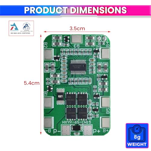 Image of amiciSolar 6S 22.2V 14A Lithium Battery BMS Protection Board with Cell Balancing | For 6-Cell 18650 Li-ion Packs | Overcharge, Over-Discharge & Short-Circuit Safety for DIY Battery Packs