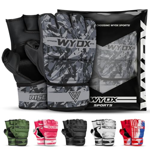 Image of WYOX MMA Gloves for Men & Women - Open Palm MMA Sparring Gloves with Multi-Layer Knuckle & Thumb Padding, Wrist Support, Fingerless Punching Bag Gloves for Grappling, Kickboxing, Muay Thai & Training