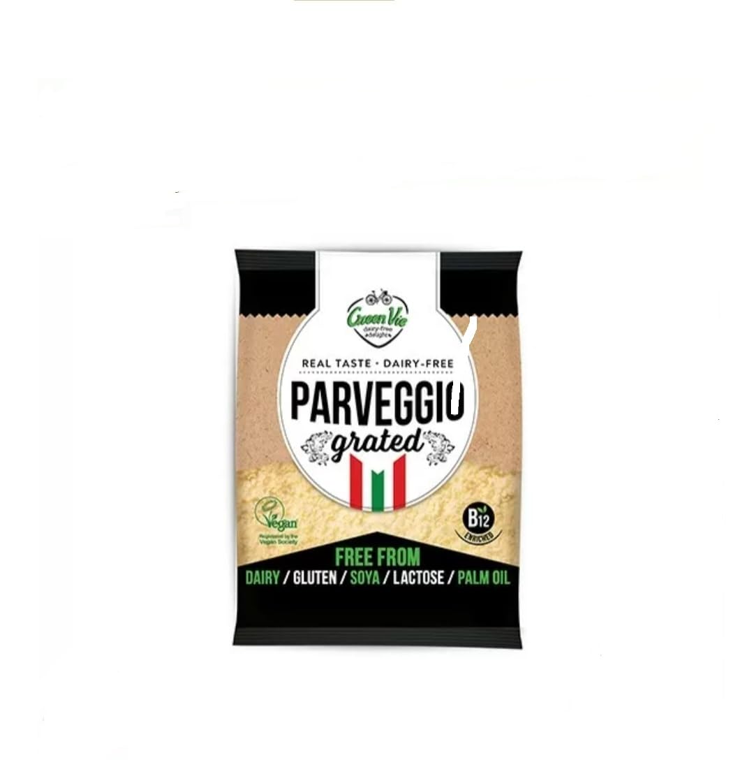 GreenVie ParVeggio Grated • 100g | Vegan Parmesan Cheese Alternative | Fortified with Vitamin B12 | Dairy-Free • Gluten-Free • Soy-Free | No Palm Oil or Preservatives | Certified Vegan