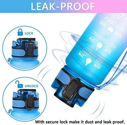 flintronic 1000ml Leakproof Best Sports Water Bottle Leak Proof, BPA Free Tritan Plastic Eco-Friendly Drink Bottles with Filter & Time Marker, One Click Flip Lid, Lid for Gym Yoga Fitness Camping
