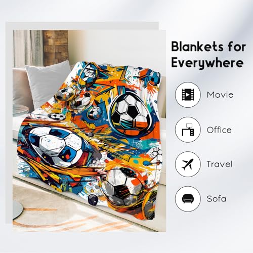 Soccer Blanket, Cozy Soft Throw Gifts for Kids, Cool Colorful Flannel Throw Blankets for Couch Office, 30x40 Inches