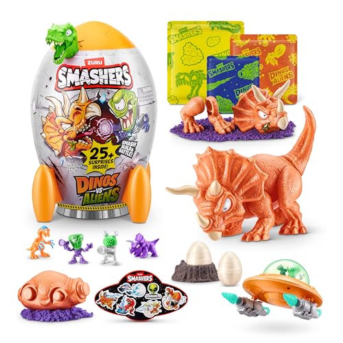 Smashers Dino vs Aliens Medium de ZURU, Huevo de Juguete aplastable para niños (Triceratops)
