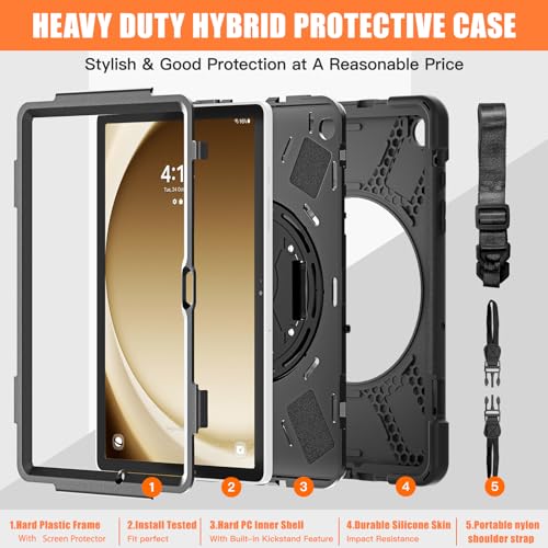 TSQQST for Samsung Galaxy Tab A9+ Plus Case 11 inch 2023 (SM-X210/X216/X218) with Screen Protector | Military Grade Heavy Duty Shockproof Case with Stand&Hand Strap for Galaxy A9 Plus Tablet-Black by TSQQST - Image 3