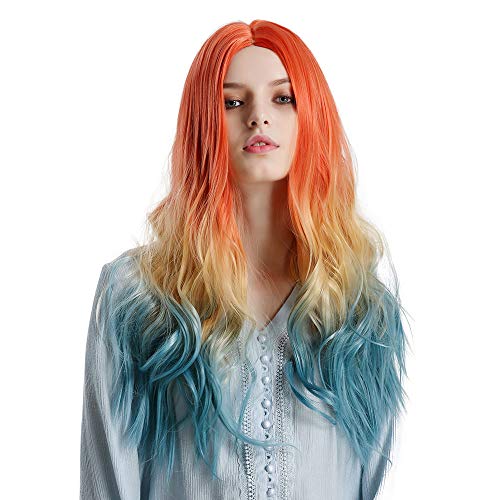 Alanhair Orange Rooted-Blonde-Blue Wig Long Curly Women's Wigs Girl Wigs for White Women Synthetic Wigs
