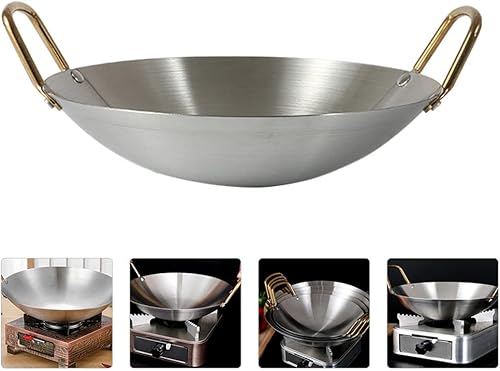 Miniatura 9 de DOITOOL Olla de acero inoxidable para freír, sartén para saltear Sartén de chocolate Olla de cocción Olla de doble asa Wok Olla de acero inoxidable