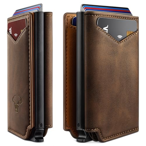 Image of BULLIANT Men Wallet Leather Wallet Card Holders Money Clip for Men 10Cards-Magnetic Flip on Metal Case