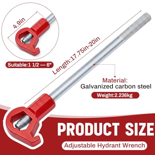Image of Tandefio 1 Pcs Fire Hydrant Wrench, 1-1 /2 inch to 6 inch, Red | Adjustable Hydrant Key for Utility Crews, Multifunctional Hydrant Wrench for Tightening Fire Nuts Tightening Water Pipes