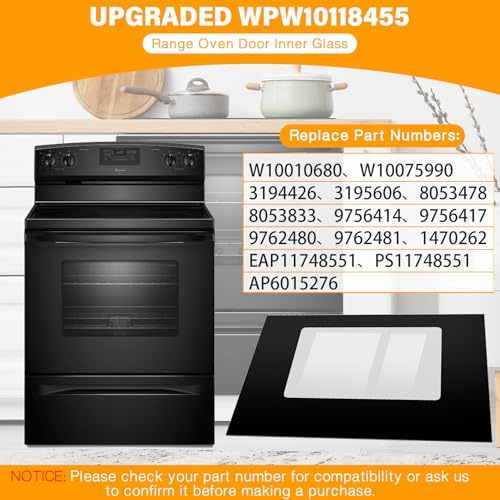 Image of WPW10118455 Outer Oven Door Glass Compatible With Whirlpool Stove Outer Glass W10118455 Whirlpool Oven Outer Glass Door Replacement Parts W10010680, W10075990, 1470262 Exterior Door Glass