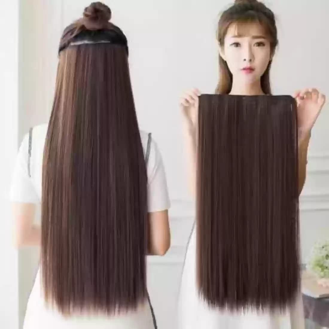 MoonEyes Brown Straight Hair Extension in High Temperature Synthetic Fiber in 24 inch-image-9