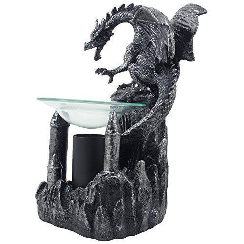 Mythical Winged Dragon Guarding Castle Electric Oil Warmer Or Wax Tart Burner For Decorative Medieval & Gothic Decor Statues And Figurines As Aromatherapy Essential Scented Oil Gifts For Dragon Lovers #TOP3