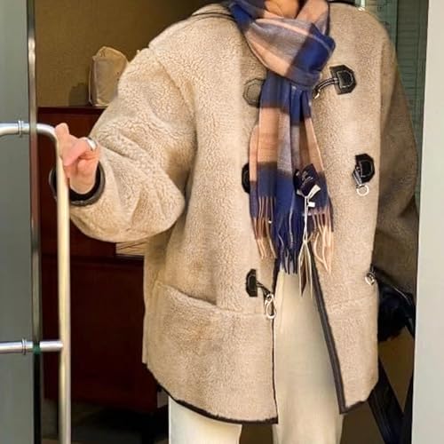 HOULENGS Women's Long Sleeve Sherpa Fleece Jackets Button Down Faux Fuzzy Coat Winter Warm Outwear with Pockets3