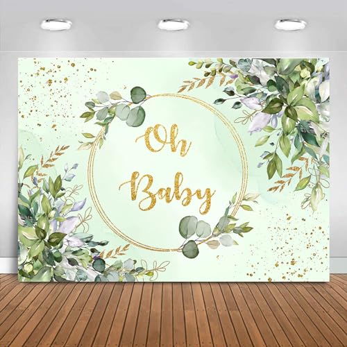 Sensfun Sage Green Baby Shower Backdrop Neutral Greenery Eucalyptus Oh Baby Baby Shower Banner Decorations Photography Background for Boy Girl Gender Reveal Party Decor Supplies Photo Booth Prop 7x5ft