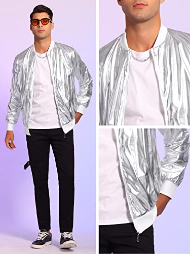 Lars Amadeus Shiny Varsity Jacket for Men's Lightweight Metallic Zip Up Baseball Bomber Jacket4