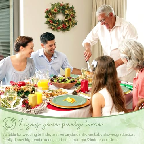 Image of Sage Green Paper Plates and Napkins,Sage Green Disposable Dinnerware, 25-7 inch