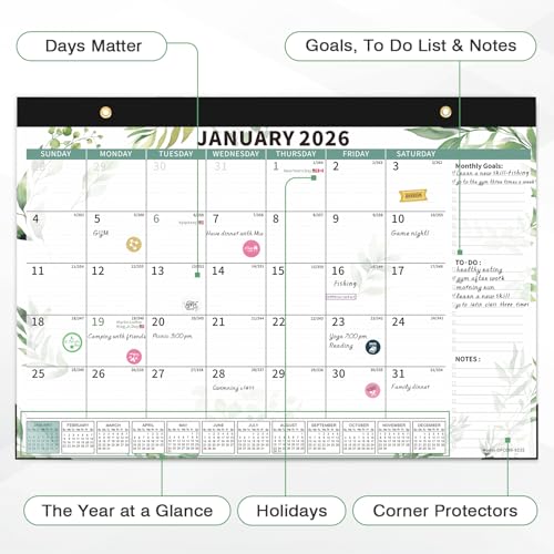 Image of Ospelelf Desk Calendar 2026-2027, Magnetic Fridge Wall Calendar, 18 Month Monthly Large 17 inch X 12 inch Calendar Planner with Plastic Cover, January 2026 - June 2027 Green Plant