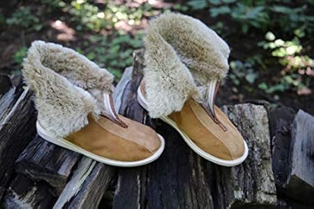 Hollert Alaska Pantoffels, lamswol, voor dames en heren, met ritssluiting, merino schapenvacht, warm, ademend, cognac