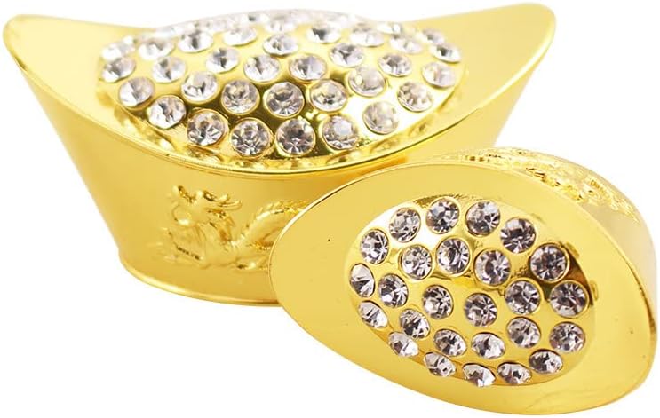 Taoist Supplies Amulet Exorcism Bringing Good Luck Mascot Decoration Pendant 合金元宝 镶钻元宝摆件 金元宝龙凤元宝店铺家居精品摆件（1Pcs 龙凤钻元宝大号长7.8cm（1Pcs 一盒2个大号元宝）