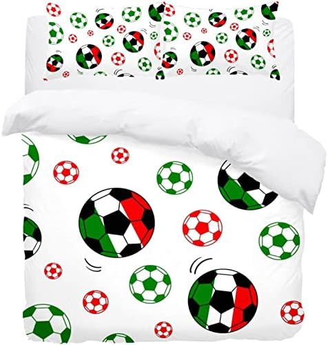 RATGDN Italian Football Color Pattern Duvet Cover Set, Bedding Sets with Zipper Closure,1 Duvet Cover + 2 Pillow Shams, Queen Size, No Comforter